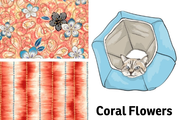 Pretty coral floral fabrics to be used for the Cat Ball® cat bed