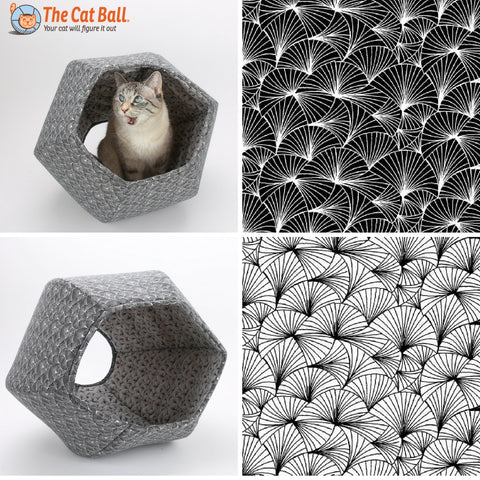 Cat Ball modern cat bed in Abstract Black and White Fans Fabric