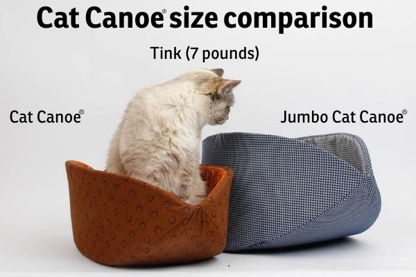 Cat Canoe® size comparison with a 7 pound cat named Tink