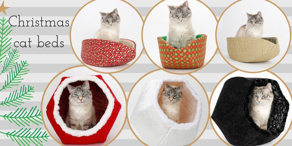 Christmas fabric cat bed designs by The Cat Ball, LLC