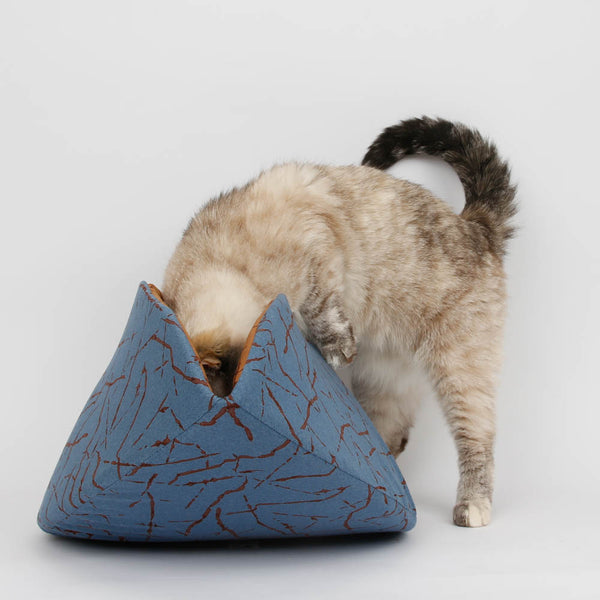 Jumbo size Cat Canoe® made with navy and brown crackle fabrics