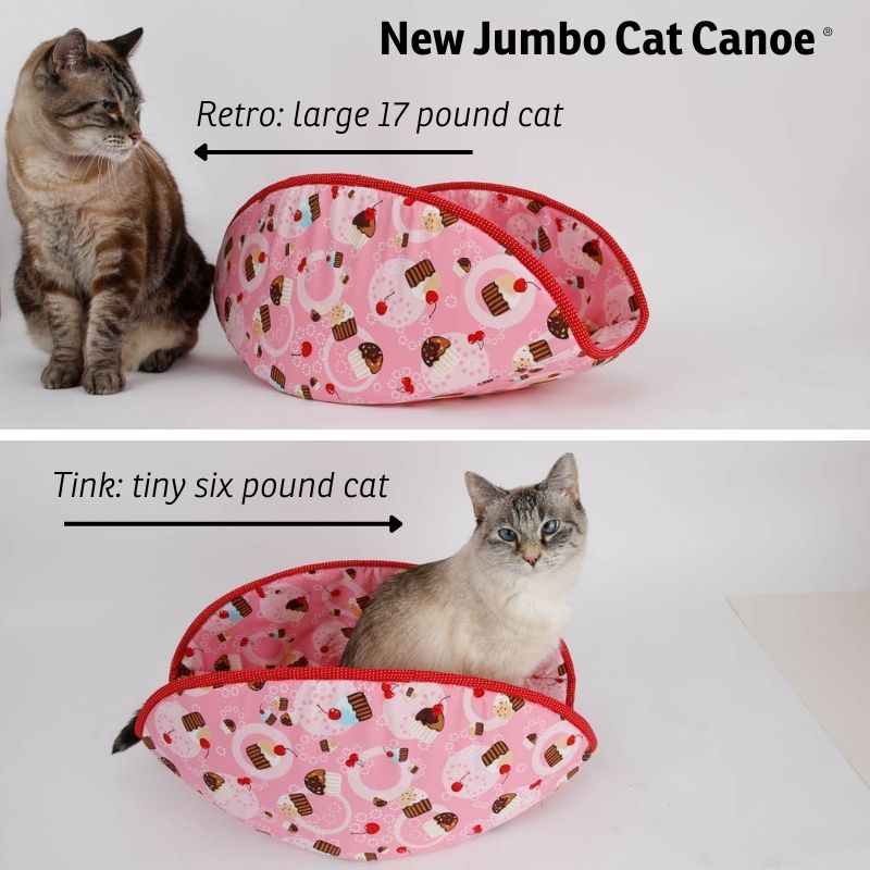 Compare a large cat and a small cat in our newly designed jumbo size Cat Canoe® cat bed