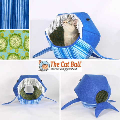 The whale Cat Ball cat bed made with watercolor stripes