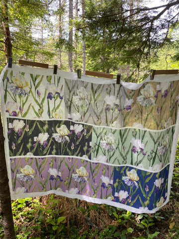 Linen fabric for sale at art like that. Iris design.