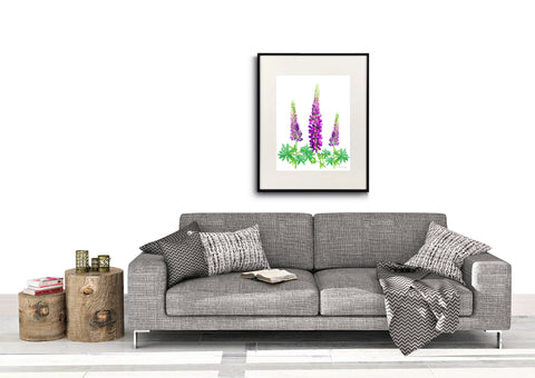 Lupin flower painting available as a print in many sizes, original art work.