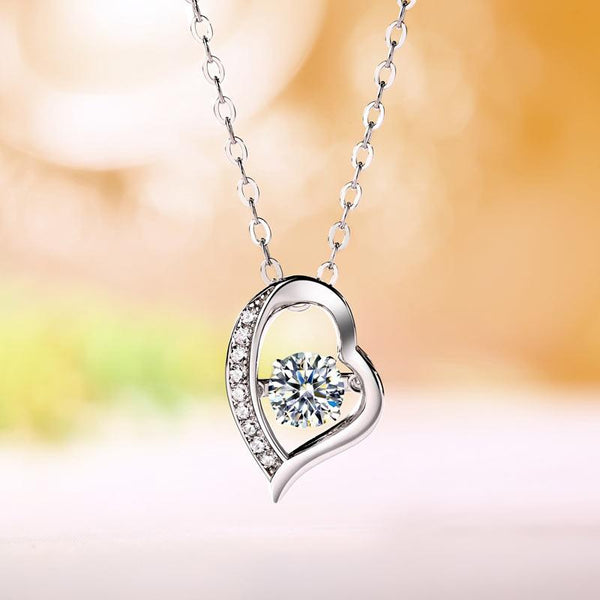 0.5 Carat Moissanite Diamond Dancing Stone Heart Necklace 925 Sterling