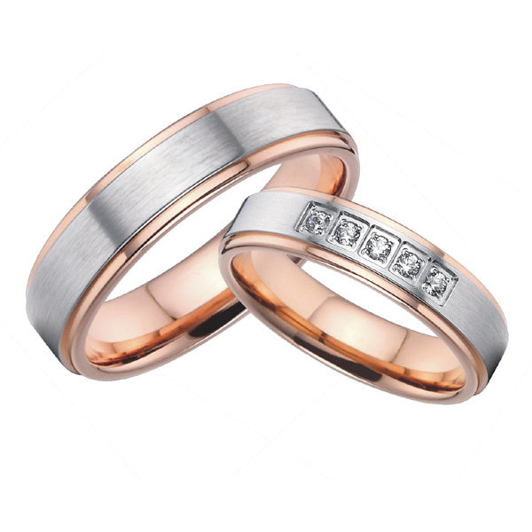 Rose Gold Color Titanium Steel Wedding Bands Promise Rings Sets For