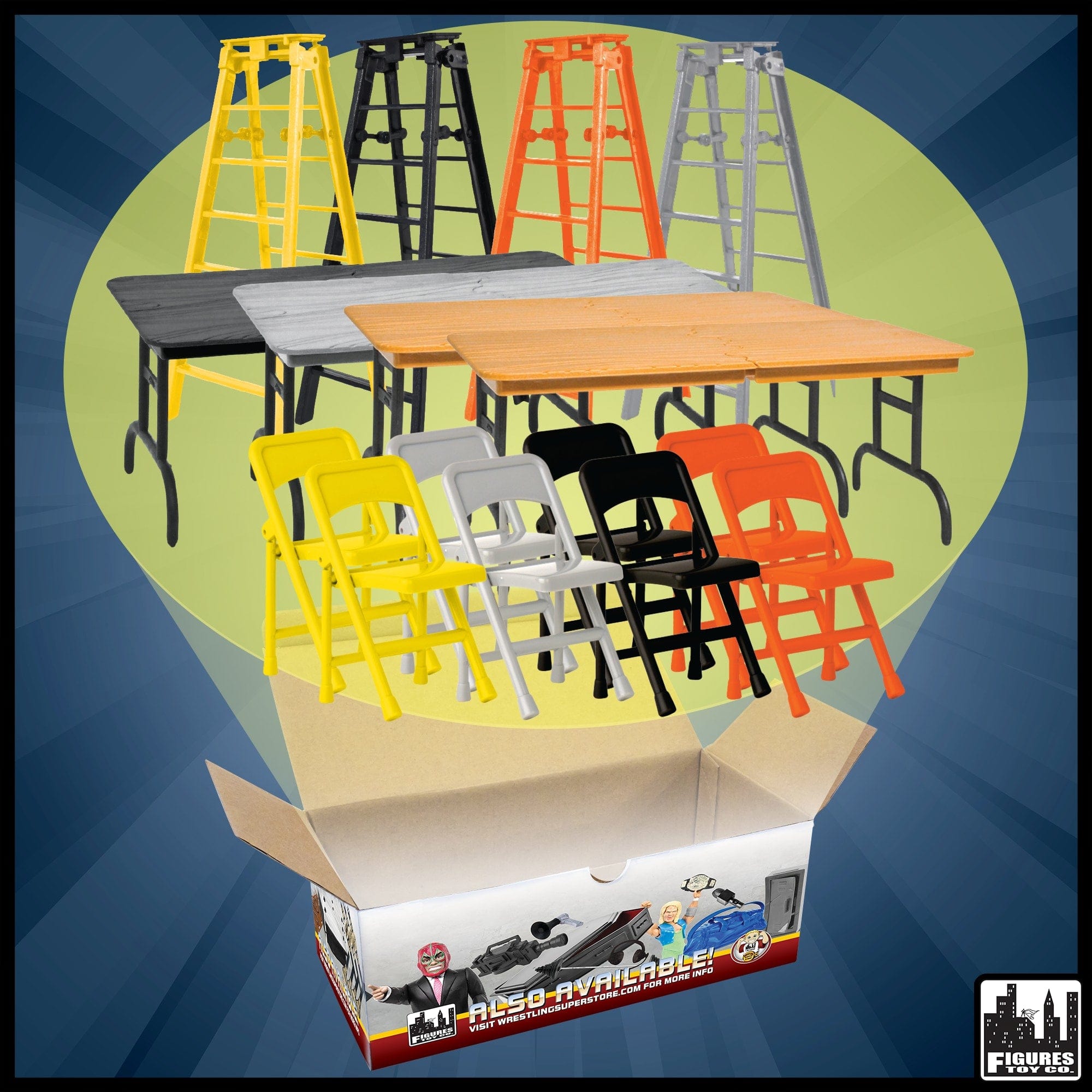 Complete Set of all 4 ULTIMATE Ladder, Table & Chairs Playsets for WWE & AEW Wrestling Action Figures