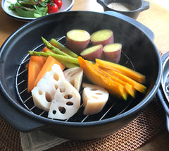 Saji 3 in1 Donabe Japanese Clay Pot 25cm (Size 9) with Steamer & Grill Lines