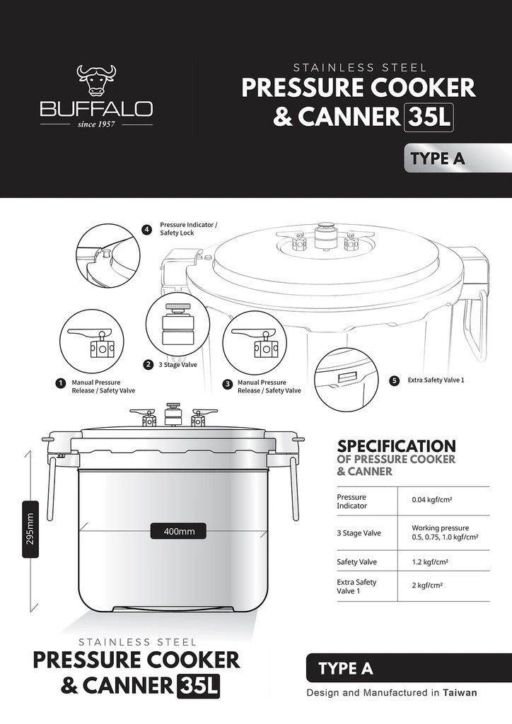 BUFFALO Commercial Pressure Cooker & Canner 35L