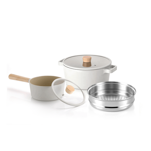 dogado organic cookware set, nonstick ceramic 6 piece, stackable pots and  pan, detachable removable handle (sand beige)