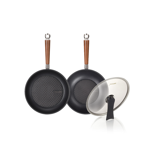 Happycall Diamond Pan Set, 3 Pcs (28cm Frying Pan + 28cm Wok Pan + 28cm  Glass Lid) Not Induction Ready