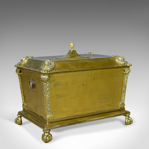 Antique Log Bin, Brass Fireside Storage Box, Victorian Fireplace Accessories
