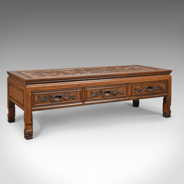 Vintage Chinese Coffee Table, Low, Three Drawer, Carved ...