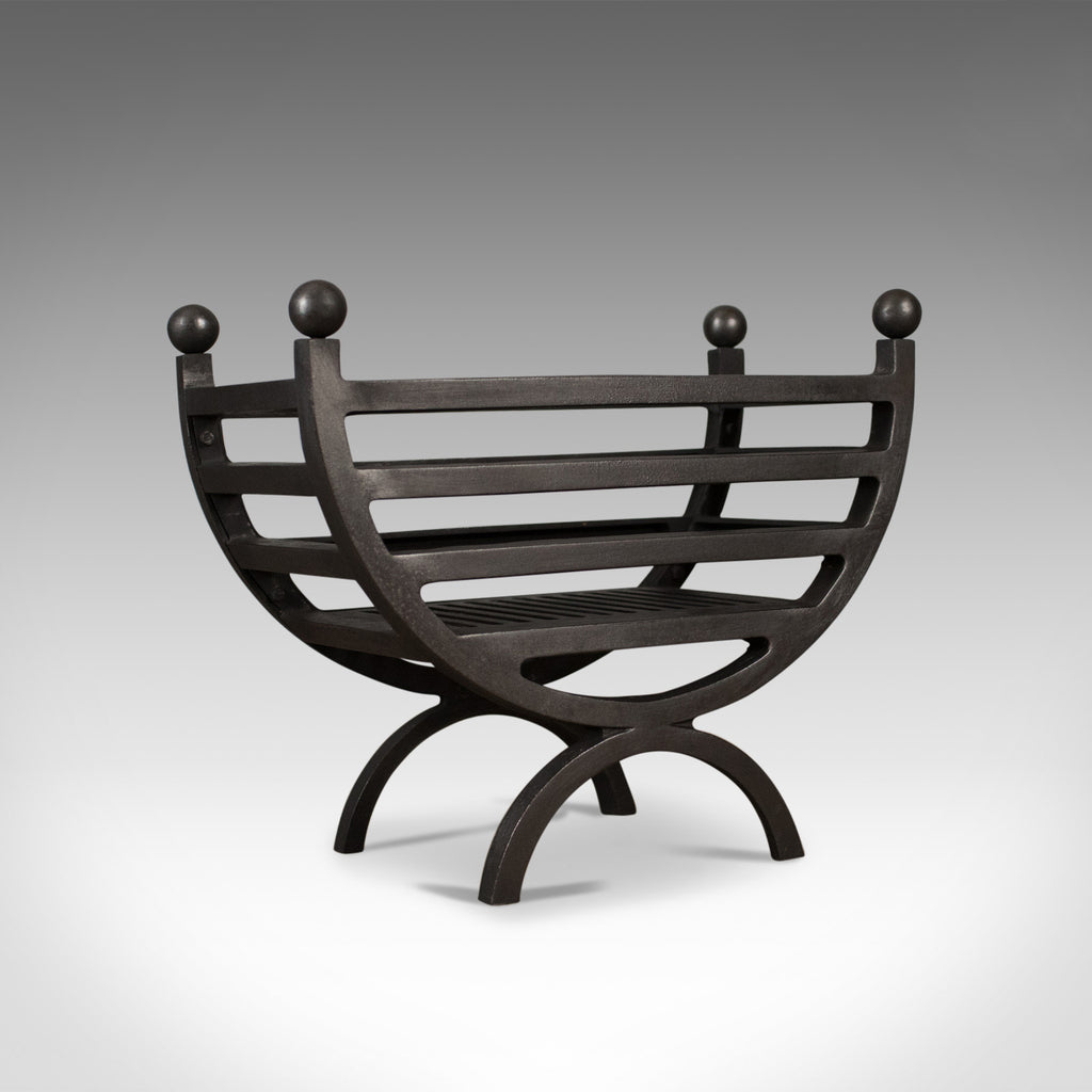 Contemporary Fire Basket, English, Fireplace Accessory, Iron Grate - London Fine Antiques