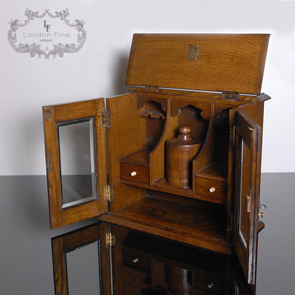 Antique Oak Smokers Cabinet Locking Specimen Case English Edwardian London Fine Antiques