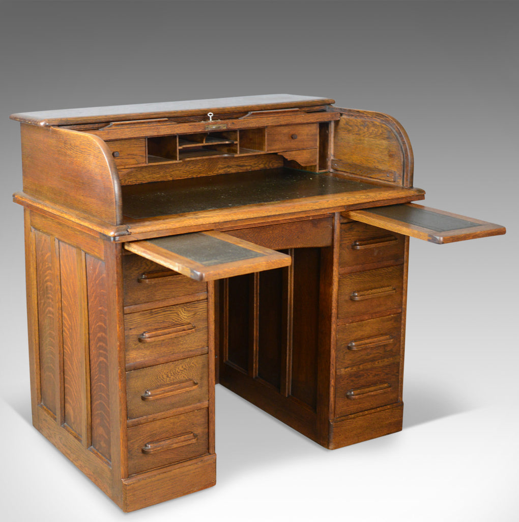 Small Antique Roll Top Desk Oak Tambour William Angus And Co