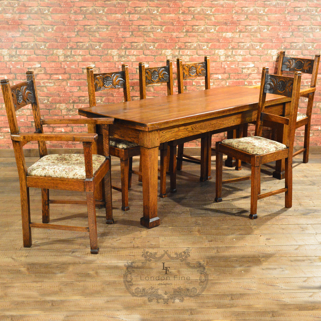 Arts &amp; Crafts Dining Table &amp; 6 Chairs – London Fine Antiques