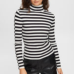Esprit ribbed mock neck black and white striped lightweight sweater Manitoba Canada