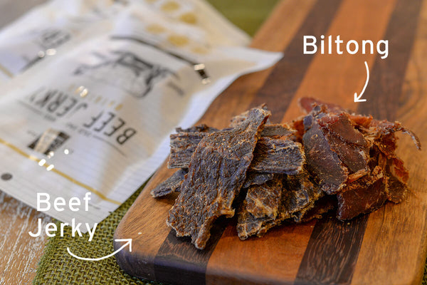 Biltong versus jerky in same photo comparison