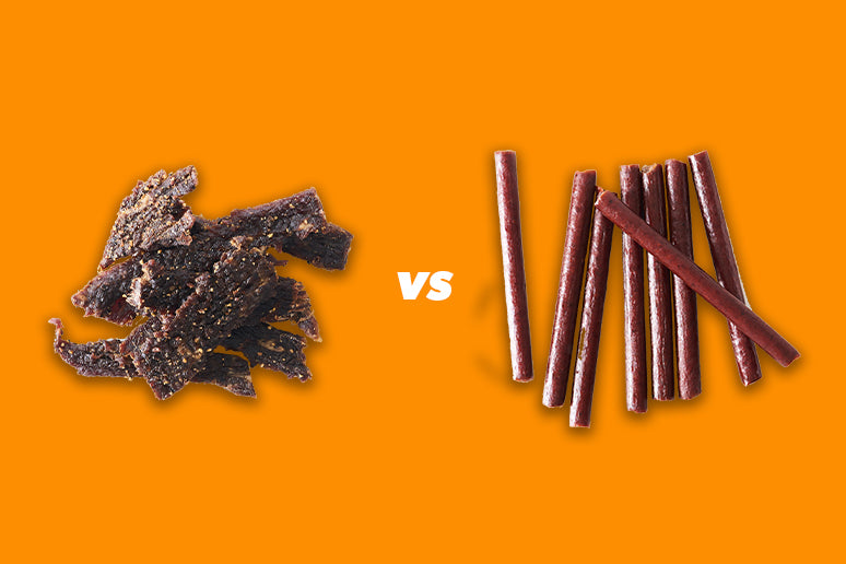 Pile of Beef Jerky vs. a pile of Beef Sticks