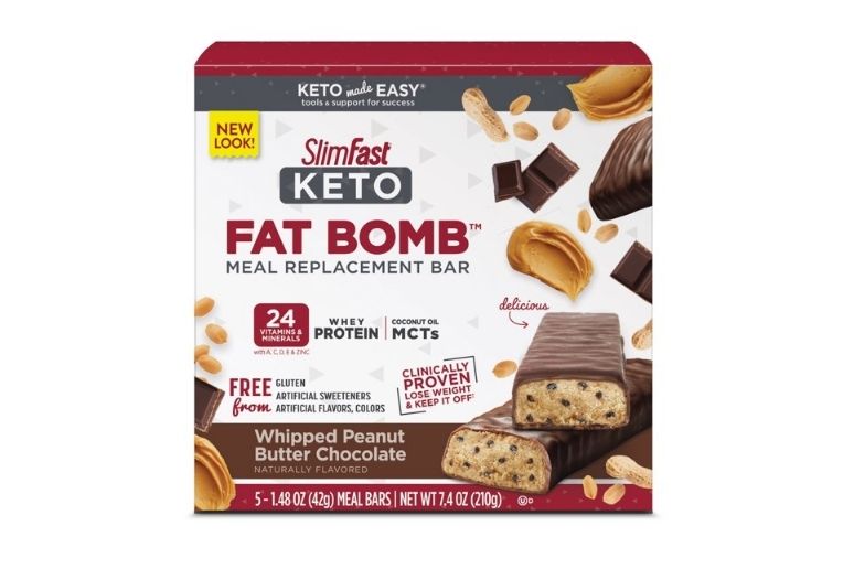 SlimFast Keto Fat Bomb Meal Replacement Bar, Whipped Peanut Butter Chocolate