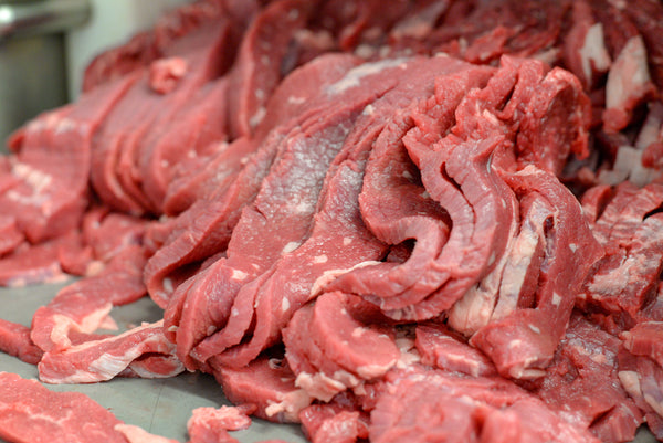 Sliced lifter meat for beef jerky.