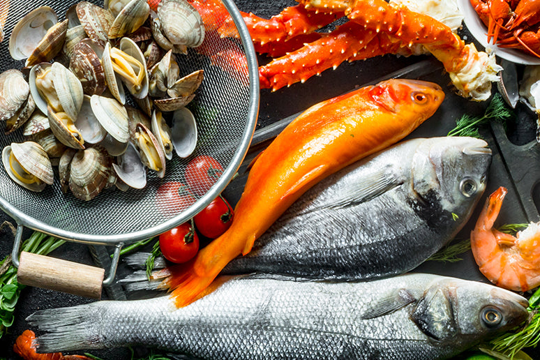 Seafood on a board