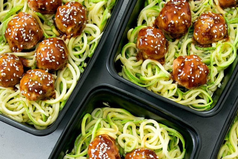 Asian Glazed Meatballs with Zucchini Noodles