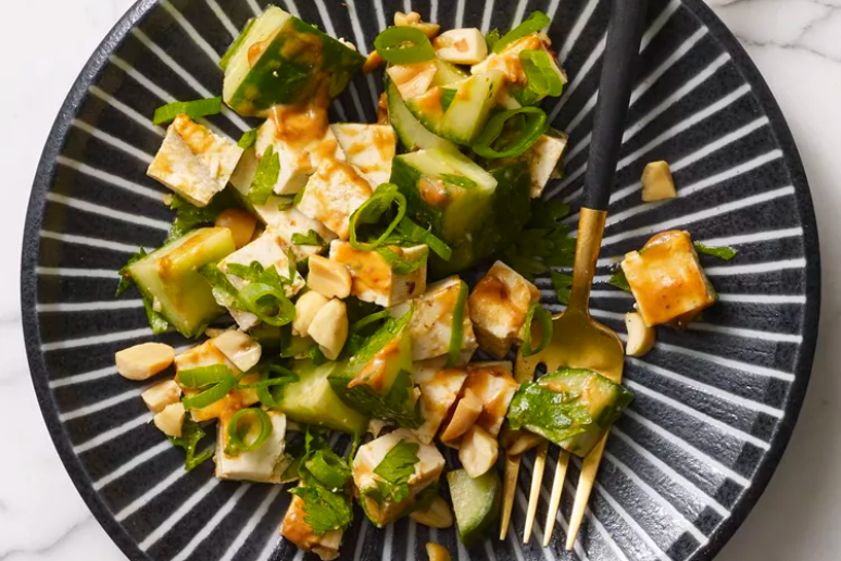 Tofu Cucumber Salad with Spicy Peanut Dressing