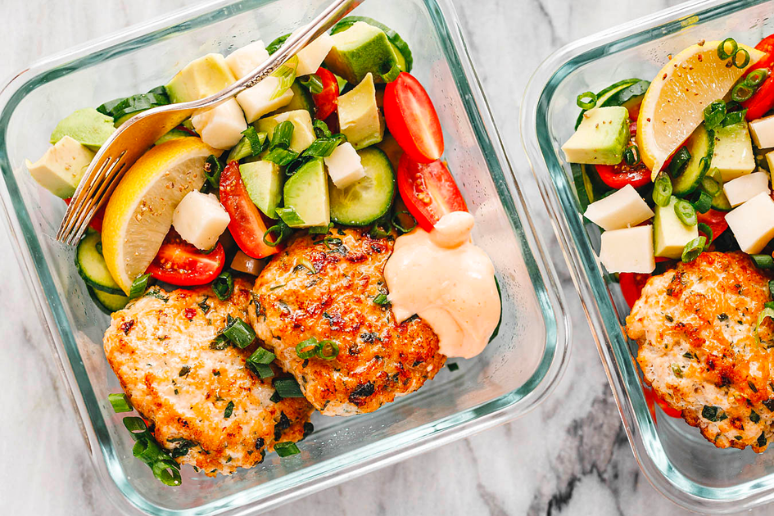 Meal Prep Chicken Patties and Veggie Salad