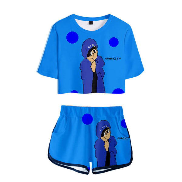 Blogger Lafd Quackity 3d Printed Short Sleeve Cropped Tee With Shorts Fashionseer - quackity t shirt roblox