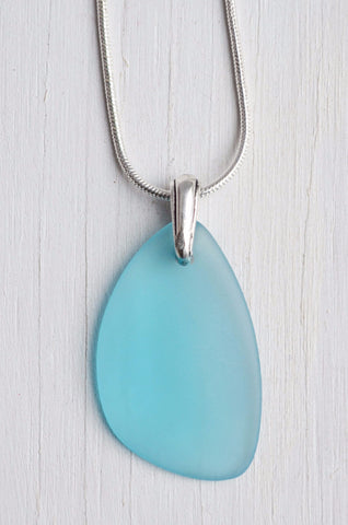Blue Recycled Glass Pendant Necklace