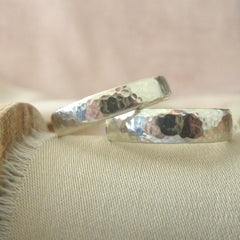 Hammered white gold wedding rings