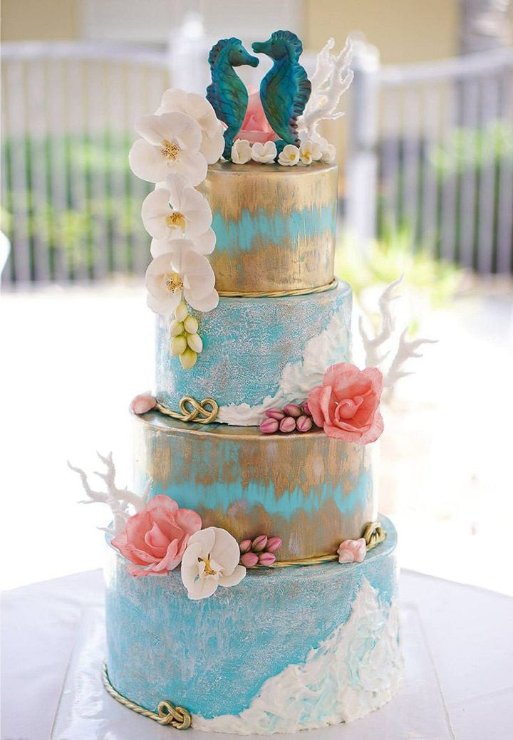 seahorse beach themed wedding cake