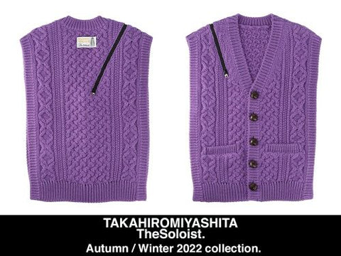 reverse double zip aran pattern vest. - TheSOLOIST