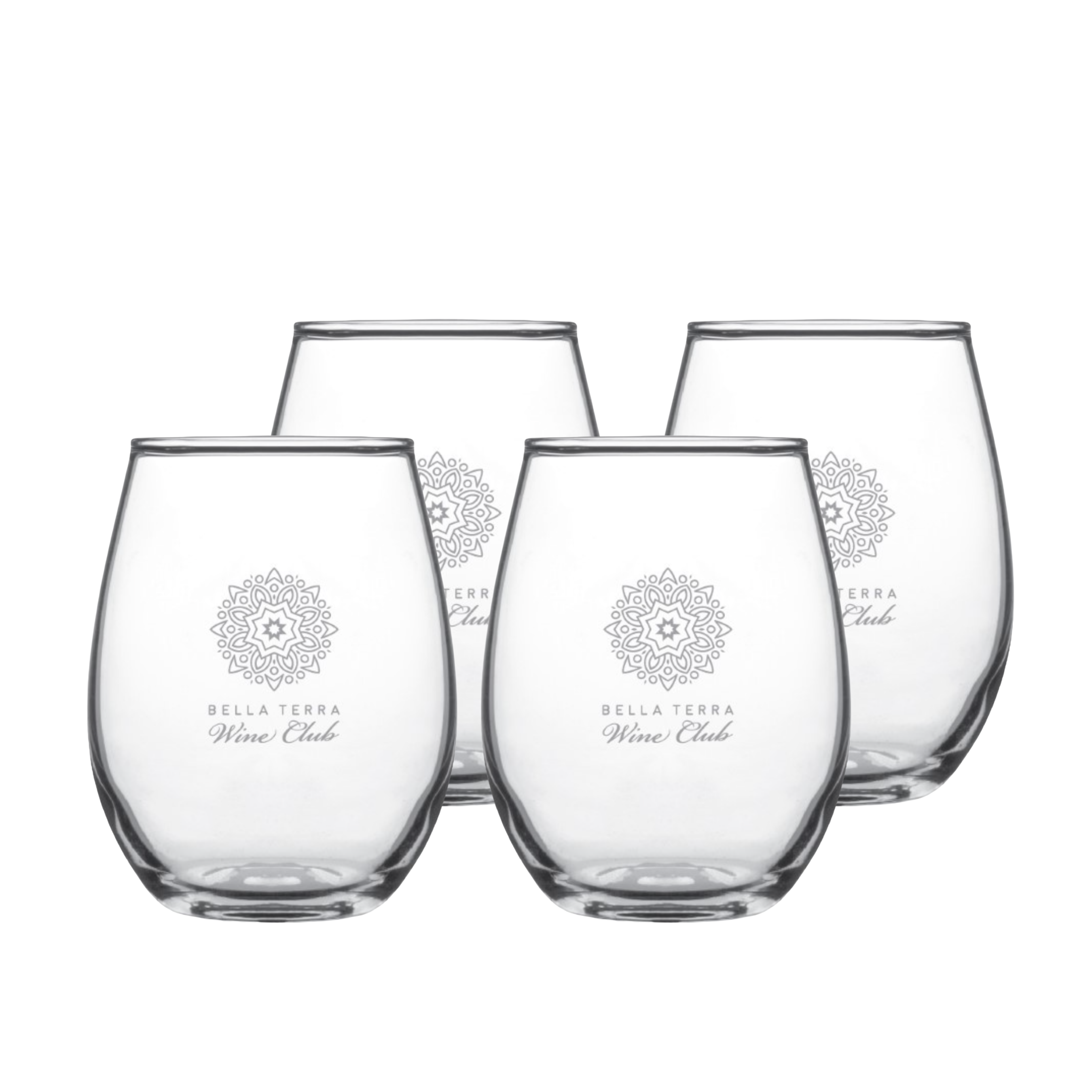 4 Bella Terra Wine Club Stemless Glasses – PondView at Bella Terra Vineyards