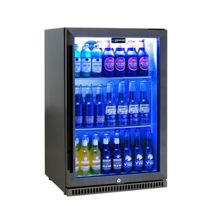 Bar Fridge - Schmick Black Stainless Steel Bar Fridge Tropical Rated With Heated Glass And Triple Glazing 1 Door Model SK118L-BS