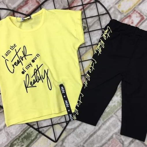 Yellow & Black Tights and T-Shirt Set