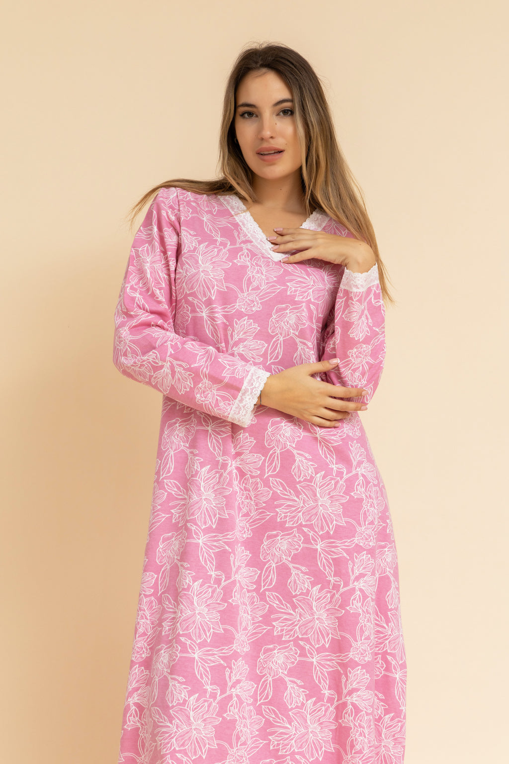 Floral Print 100% cotton nightgown with button detail – Charmaine Egypt