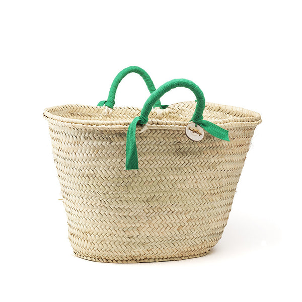 woven basket green handles - medium | hedgehogshop