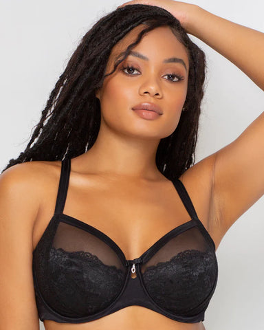 Curvy Couture Sheer Mesh Plunge T-Shirt Bra in Plumeria - Busted