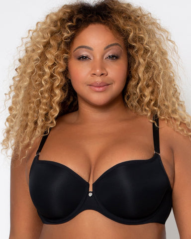 Curvy Couture Sheer Mesh Plunge T-Shirt Bra in Chocolate - Busted Bra Shop
