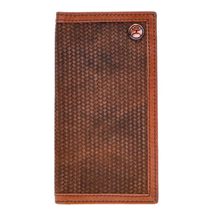 "Hooey Classic Roughout" Rodeo Hooey Wallet Brown Leather -Basket Weave Embossed -  Gilleys Western*Work*Outdoor