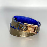 Xandra Double-Wrap Bronze Leather & Rose Gold Bracelet