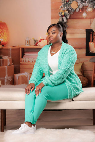 Plus Size Popcorn Style Cardigan (Mint)