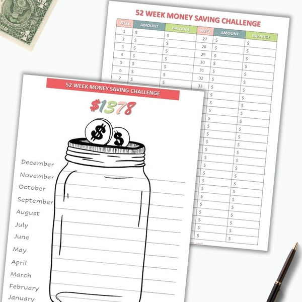 $5 Dollar Weekly Savings Challenge Printable Cash Envelopes set ( 52 W –  Wander Print Creations™