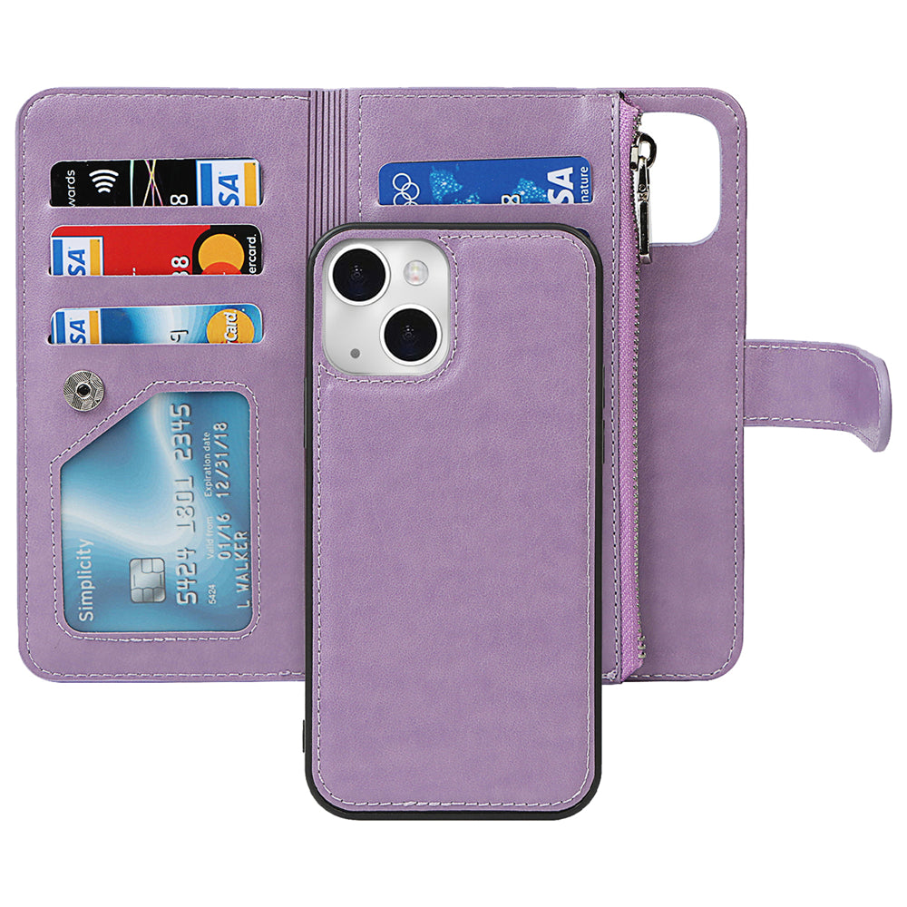 iPhone 13 Pro Detachable Wallet Case with Kickstand, Card Holder and Zipper 