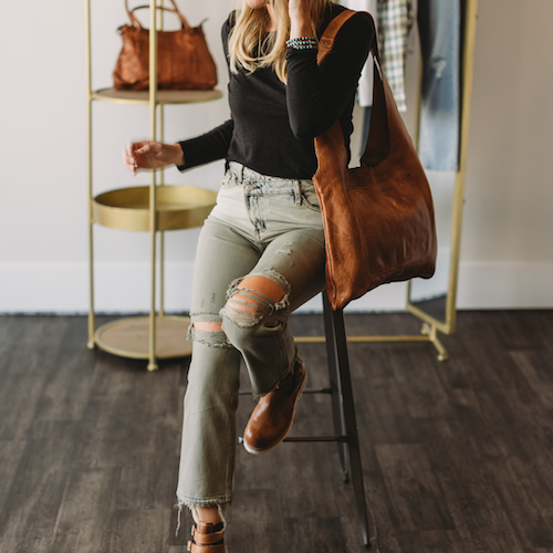 Rustic Ranch Hand Tooled Detail Fringe Messenger Bag