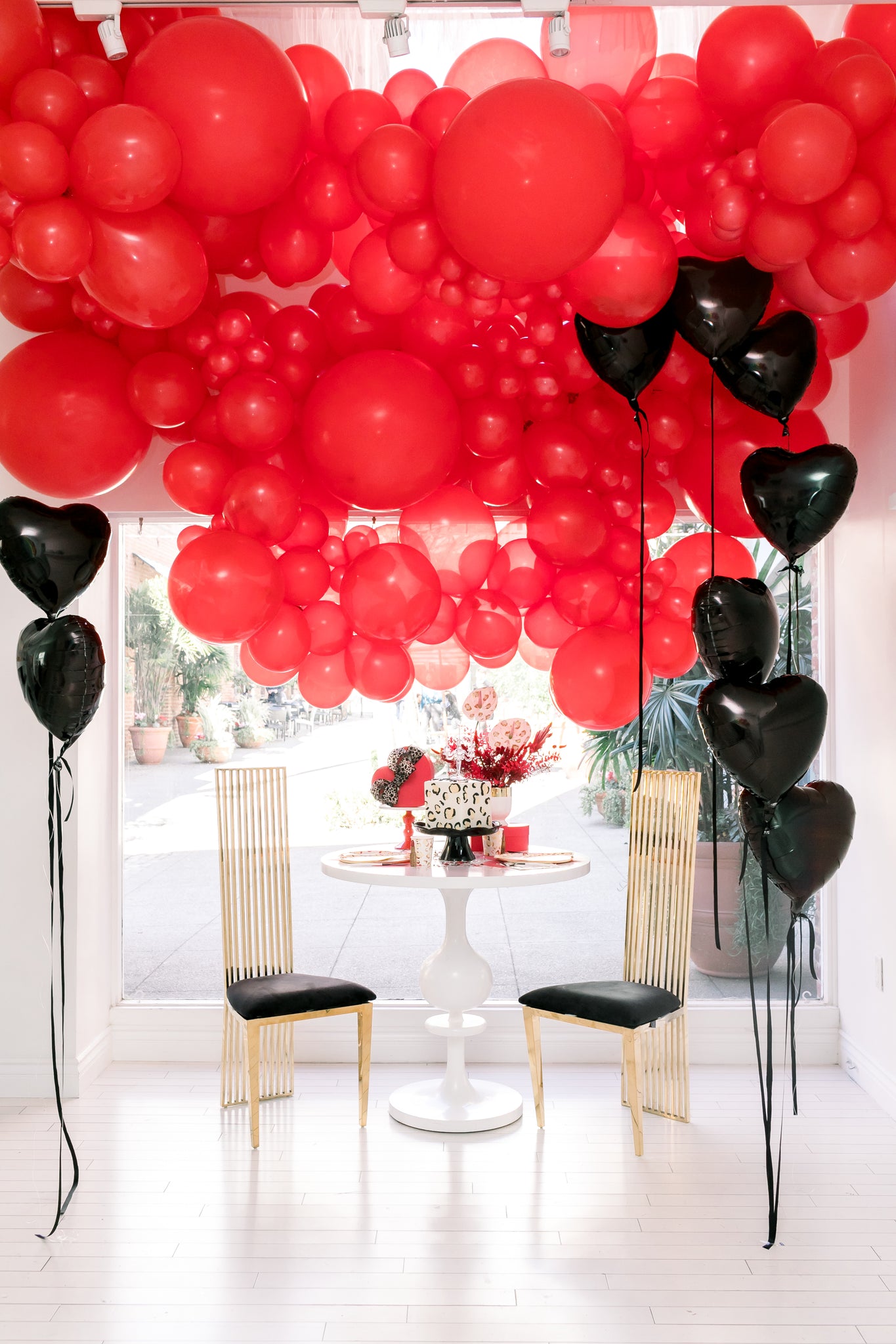 Black and red Valentine's Day balloons. 
